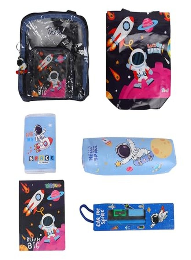 Jiada Space Theme Clear Bag Stationery Kit | Combination of 12 Stationery Items | Travel Friendly Back Pack Bag | Ideal for Kids Gifting - Image 2